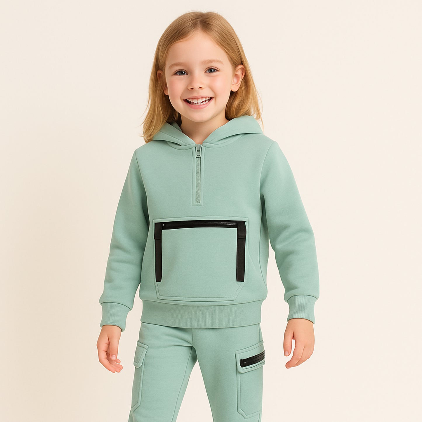 Meisjes joggingpak lila – hoodie met rits en cargobroek
