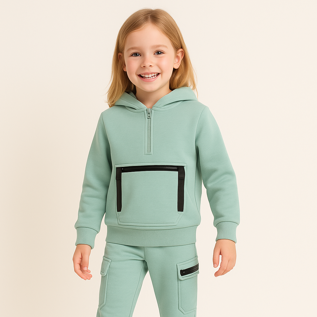 Jongens joggingpak mintgroen – hoodie met rits & cargobroek