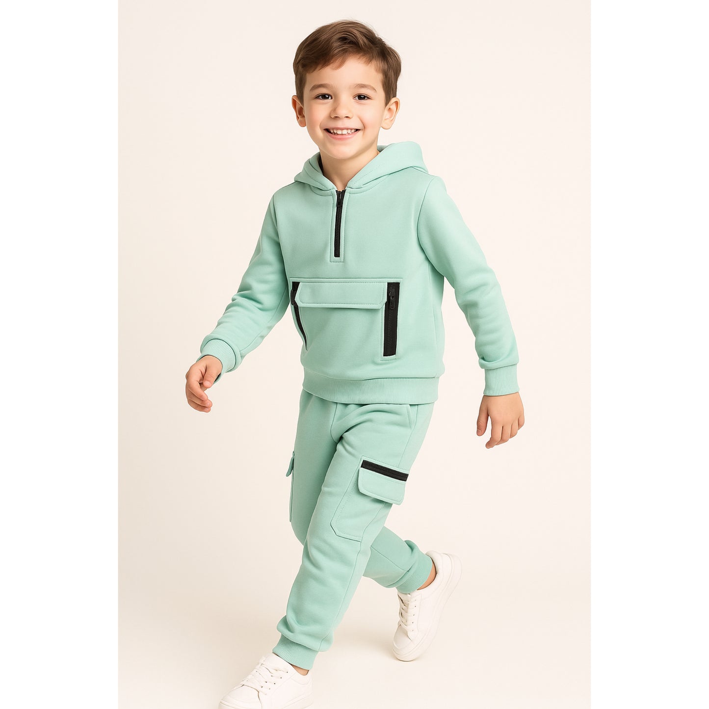 Meisjes joggingpak lila – hoodie met rits en cargobroek