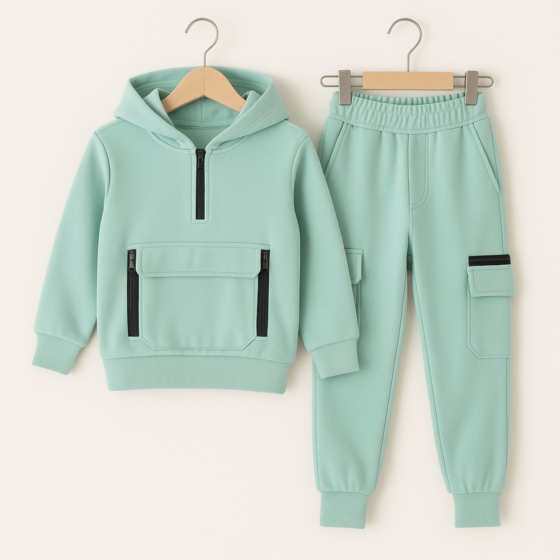 Meisjes joggingpak lila – hoodie met rits en cargobroek