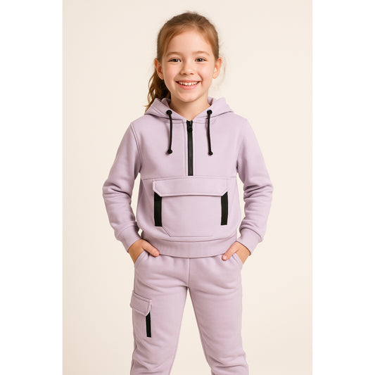 Meisjes joggingpak lila – hoodie met rits en cargobroek