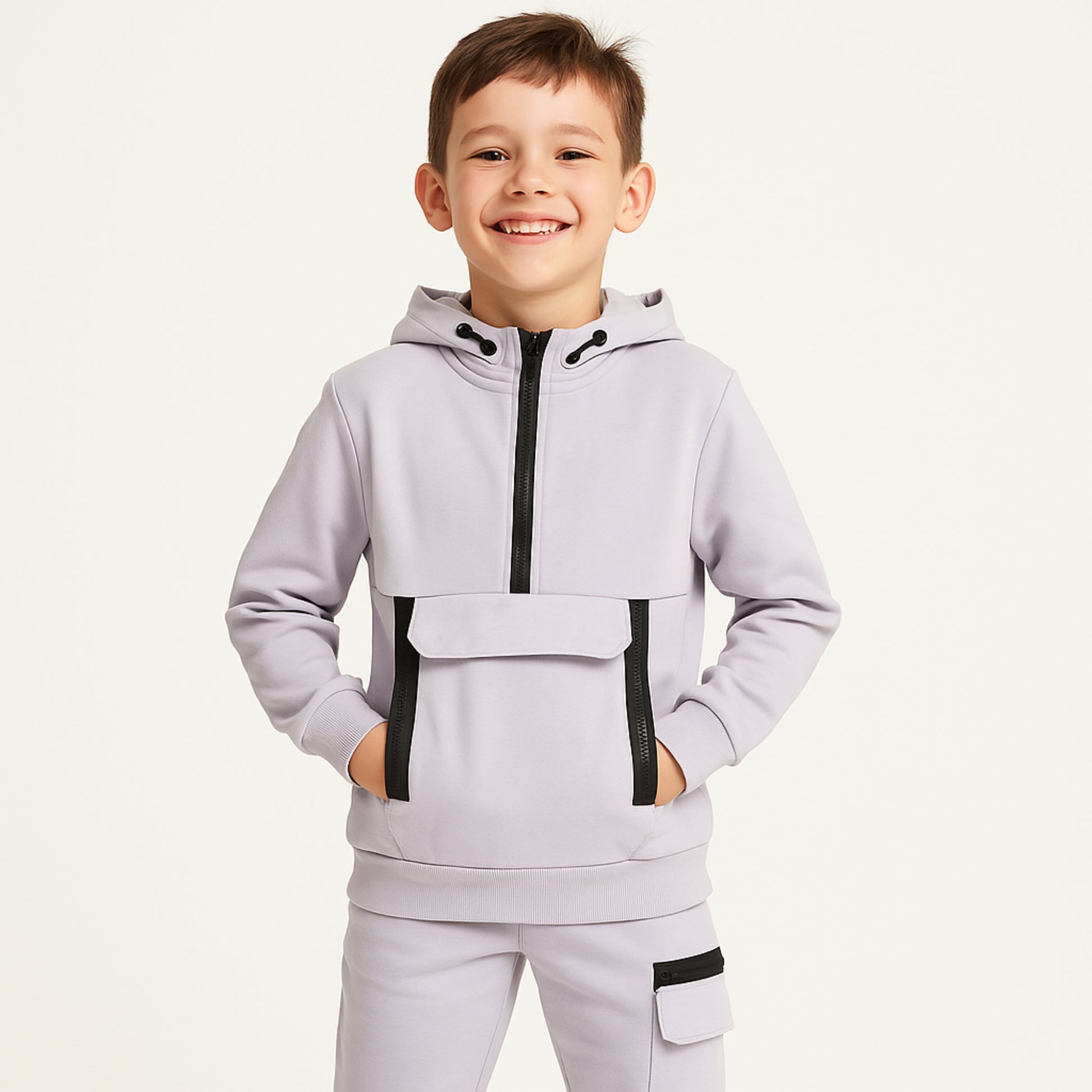 Meisjes joggingpak lila – hoodie met rits en cargobroek