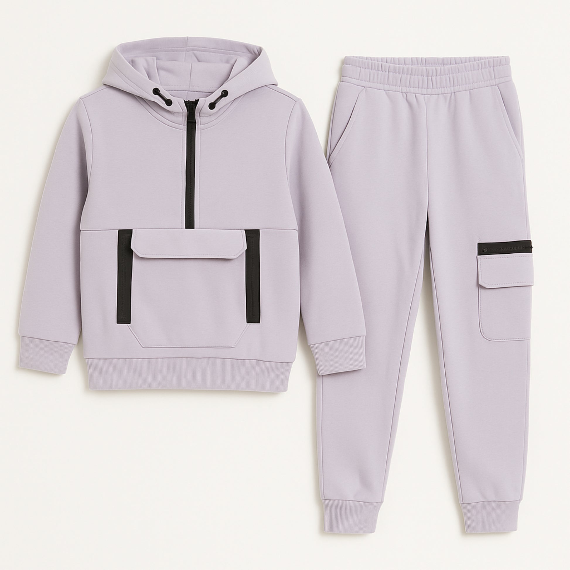Meisjes joggingpak lila – hoodie met rits en cargobroek