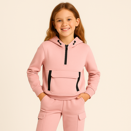 Meisjes joggingpak roze – hoodie met rits en cargo broek