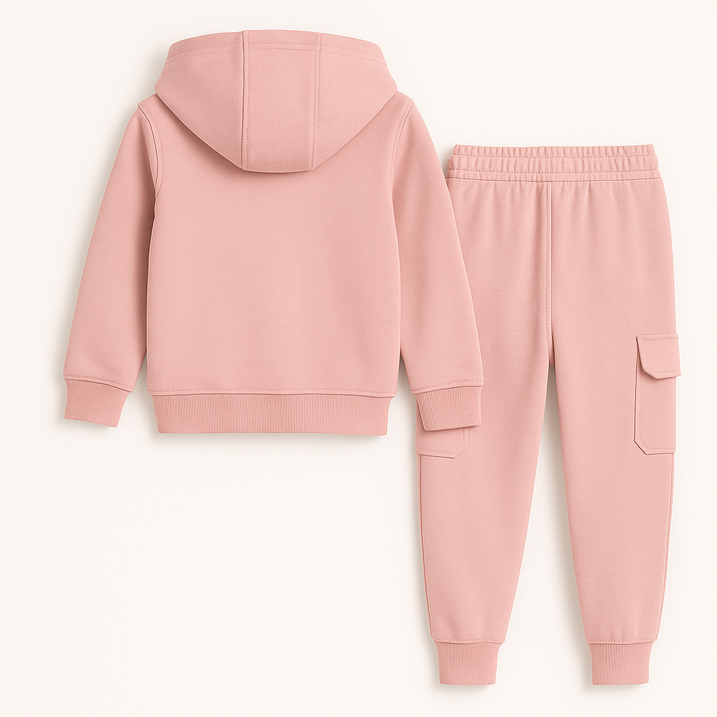 Meisjes joggingpak roze – hoodie met rits en cargo broek