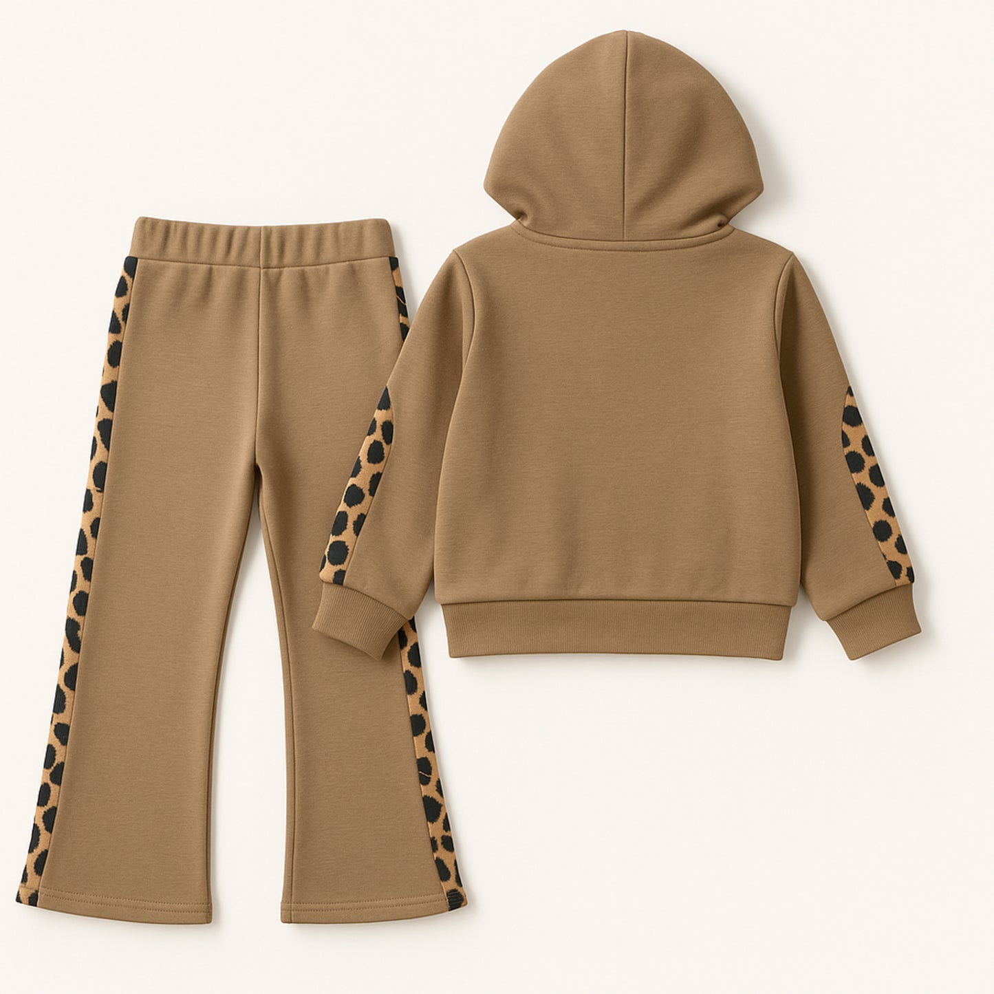Meisjes joggingpak bruin – hoodie met konijnenprint en leopard details