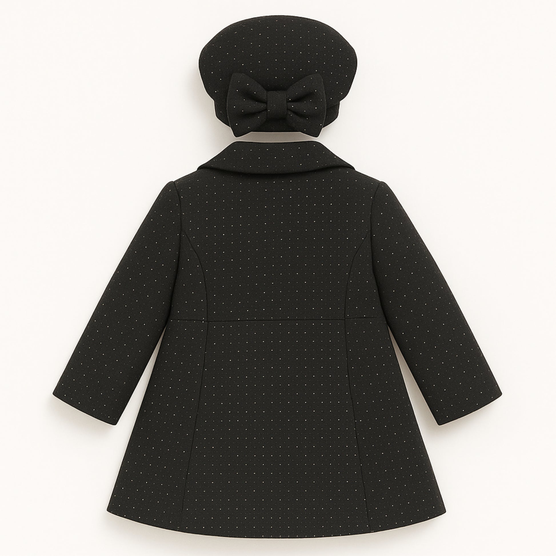 Meisjes mantel met strik – elegant zwart of crème met bijpassende baret