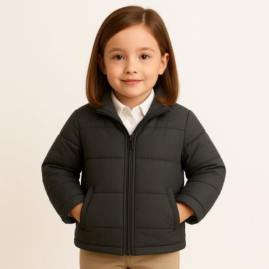 Kinder winterjas donkergrijs – gewatteerde puffer jas met capuchon