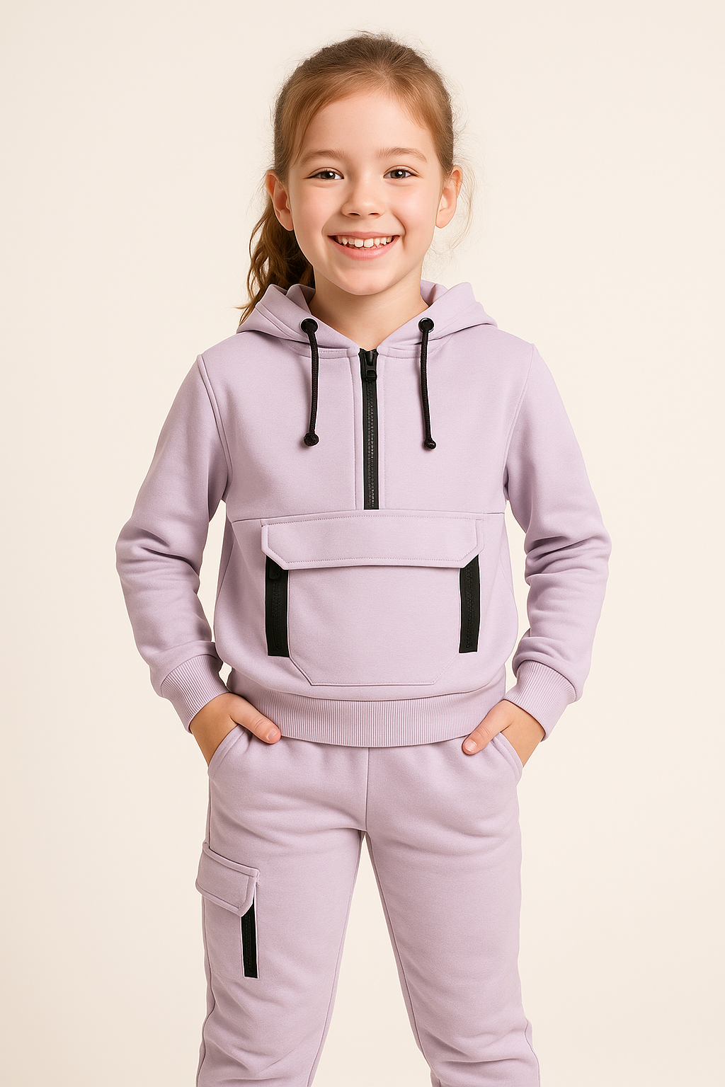 Meisje joggingpak mintgroen – hoodie met rits & cargobroek