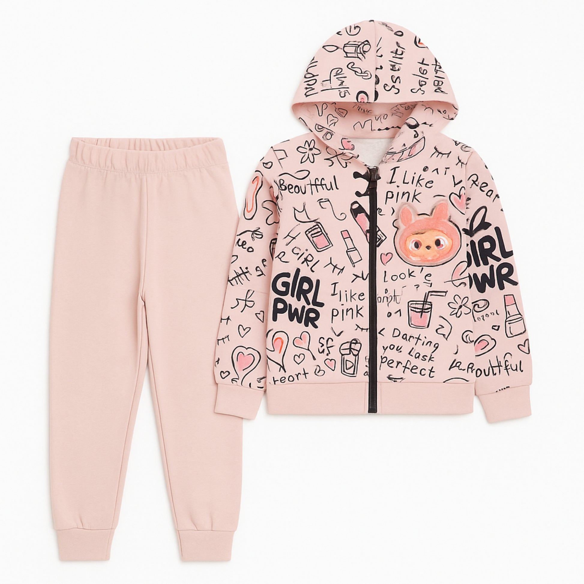 Meisjes joggingpak roze – hoodie met GIRL PWR print en bijpassende broek