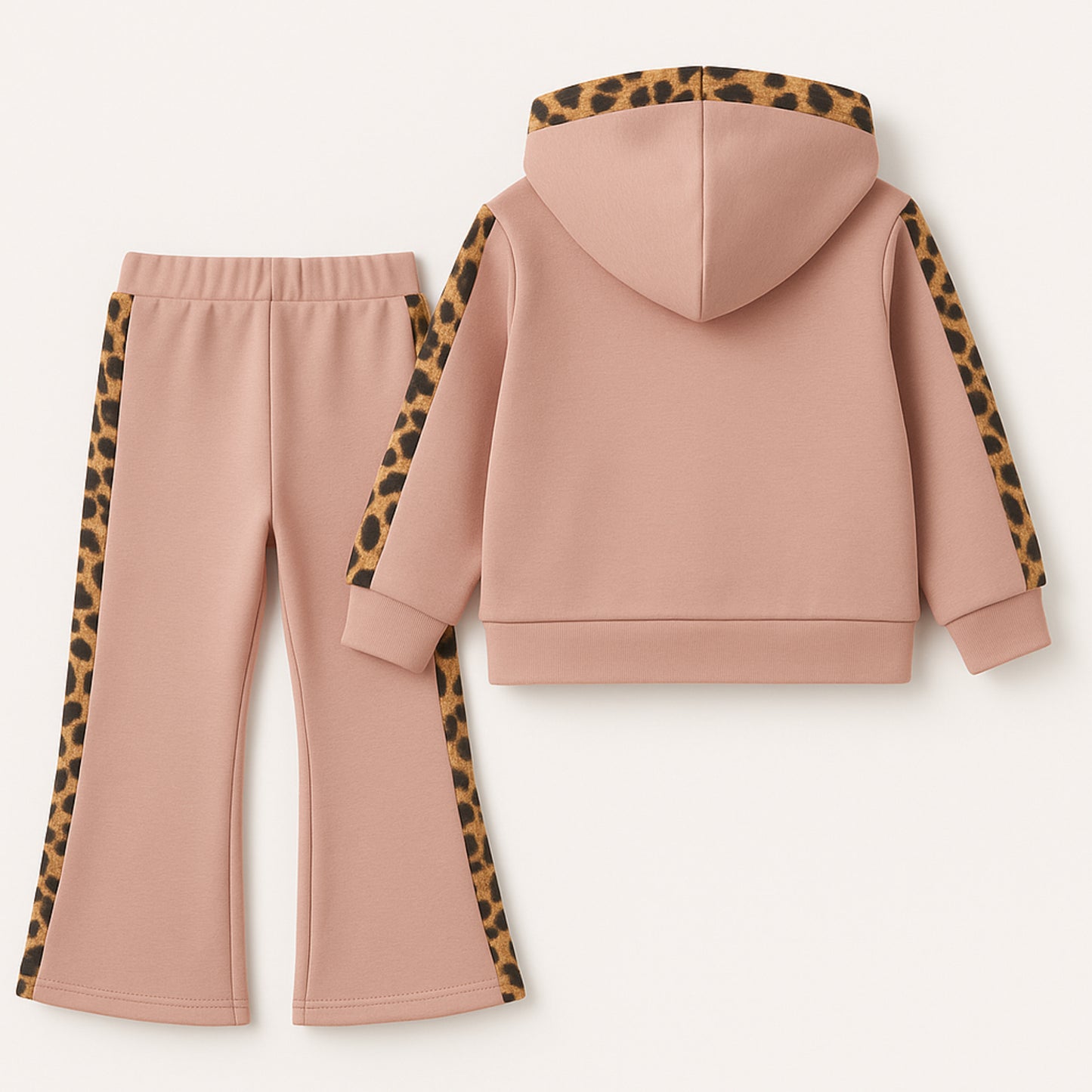 Meisjes joggingpak roze - bruin – hoodie met konijnenprint en leopard details
